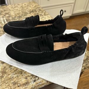 Fitflop Allegro Suede Penny Loafer Womens 9.0 Black Elastic Heel Slip On Moc